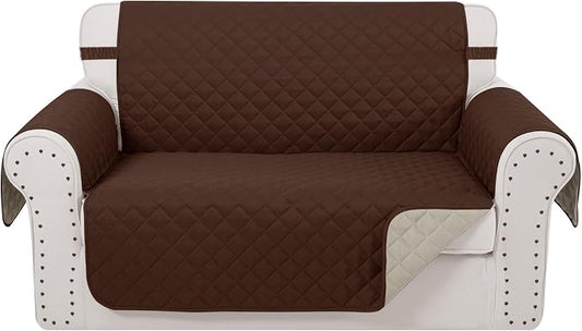 Reversible 45" Small Loveseat Sofa Covers, Brown/Beige | Loveseat Covers for Dogs Water Repellent, Friendly Furniture Protector with Elastic Straps for Living Room by LuxshareHome