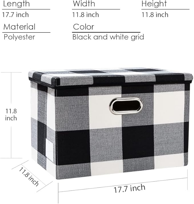 PRANDOM Large Collapsible Storage Bins with Lids [3-Pack] Fabric Foldable Storage Boxes Organizer Containers Baskets Cube with Cover for Home Bedroom Closet Office Black and White (17.7x11.8x11.8) - Image 3