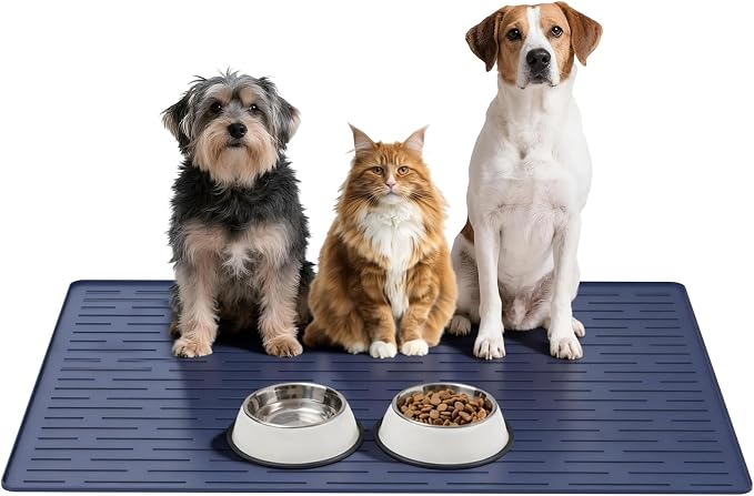 Large Dog Mats for Food and Water, 40"x30" Waterproof Pet Food Mats for Floor Nonslip Silicone Bowl Mats with Raised Edges by Unknown