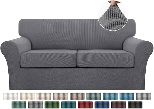 Turquoize 3 Piece Sofa Covers for 2 Cushion Couch Sofa Slipcover Soft Couch Cover for Dogs-Washable Sofa Furniture Covers with 2 Individual Cushion Covers, Feature Thick Fabric (2 Cushion Sofa, Gray) by Turquoize