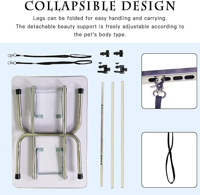 Professional Dog Pet Grooming Table Adjustable Heavy Duty Portable w/Arm & Noose & Mesh Tray (Purple, 36") - Image 6