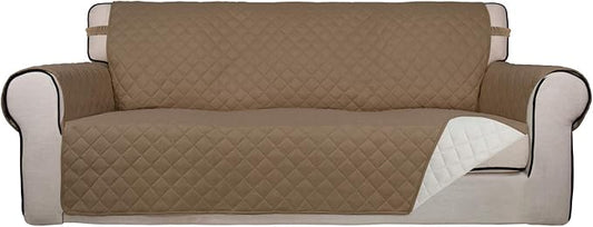 PureFit Reversible Quilted Sofa Cover Dog Couch Covers for Sofa, 66 in | Camel/Ivory, Water Resistant Couch Protector, Washable Pet Couch Cover with Non Slip and Elastic Straps For Kids by PureFit