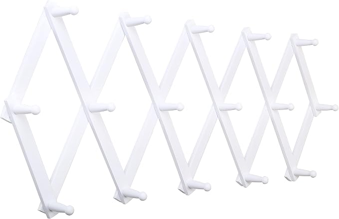 SKOLOO Accordion Wall Hanger with 16 Hooks, Modern Expandable Coat Rack Hat Rack for Wall, Solid Wooden, White by SKOLOO