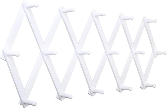 SKOLOO Accordion Wall Hanger with 16 Hooks, Modern Expandable Coat Rack Hat Rack for Wall, Solid Wooden, White by SKOLOO