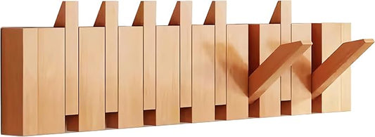 Wall Mounted Coat RackHooks Piano Key Hangers Natural Solid Wood Hanger Non-Woven Fabric Clothes Hangers for Closet, Kitchen, Bedroom, Bathroom, Entryway (Beech, 8 Hooks) by MurphyBedKitMattresFrame