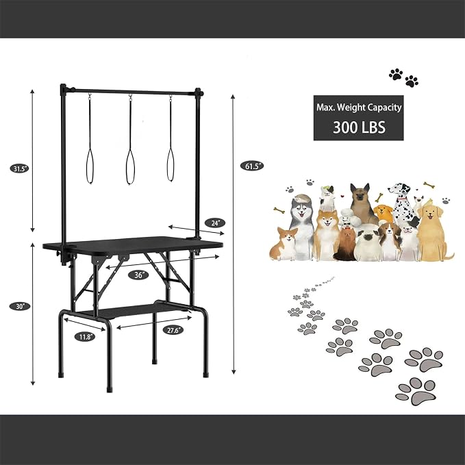 46 Inch Foldable Dog Grooming Table with Adjustable Arm, Nooses & Storage Basket - Non-Slip Pet Grooming Station for Dogs & Cats - Supports Up to 300 lbs (46 inches) - Image 3