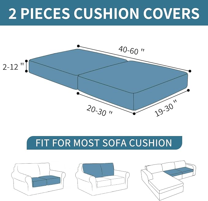 XINEAGE Couch Cushion Covers Seat Cushion Cover Thick Stretch Sofa Slipcovers 2 Piece Individual Couch Covers with Elastic Bottom(2 Seat Cushion/Backrest,Dark Gray) - Image 3