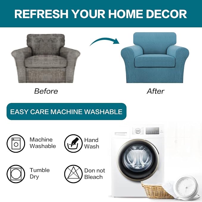 Turquoize 2 Piece Chair Covers Armchair Slipcovers for Living Room Armchair Sofa Cover with Individual Cushion Covers Feature Jacquard Fabric (Chair, Storm Blue) - Image 7
