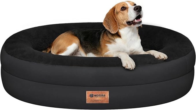 Waterproof Orthopedic Dog Bed for Medium Dogs, Black | Supportive Crate Foam Relieves Joint Pressure, 360°Bolsters, Waterproof Inner,Washable Cover, Non-slip Bottom by Wozoke
