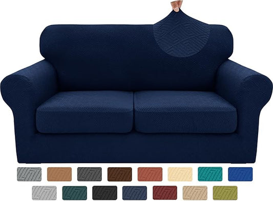 XINEAGE 2026 New 3 Pieces Couch Covers for 2 Cushion Sofa Super Stretch Loveseat Slipcover Pet Dog Universal Slip Cover Anti Slip Love Seat Furniture Protector (Navy Blue, 55"-69") by XINEAGE
