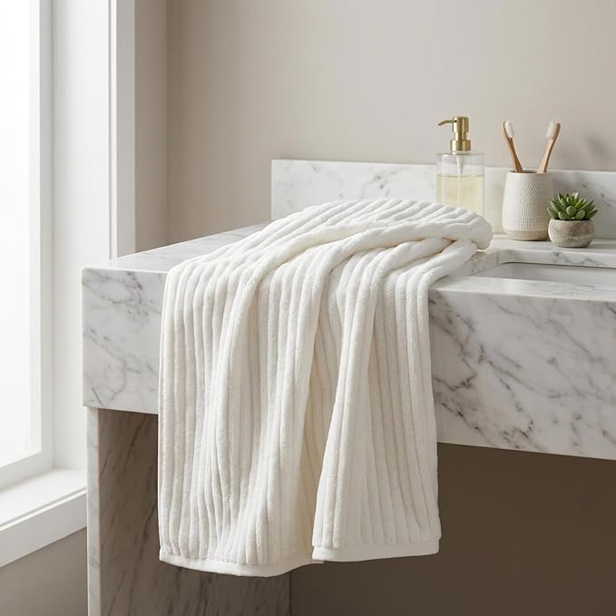 3 Pack Bath Towel Set, 40"x80" Oversized Bath Sheet, White | Ultra Soft Microfiber, Lint Free, Quick Dry, Highly Absorbent, Full Body Coverage, 1 Bath Sheet, 1 Hand Towel, 1 Washcloth - Image 3