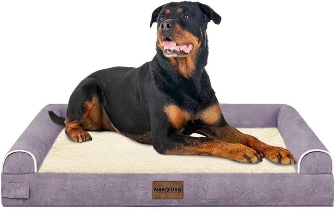 NANUYA Orthopedic Dog Bed for XX-Large Dogs, 44 x 34 Inch, Purple | Egg crate foam for joint support, 3-sided bolster pet sofa, waterproof lining, washable cover, and non-skid base - Image 8