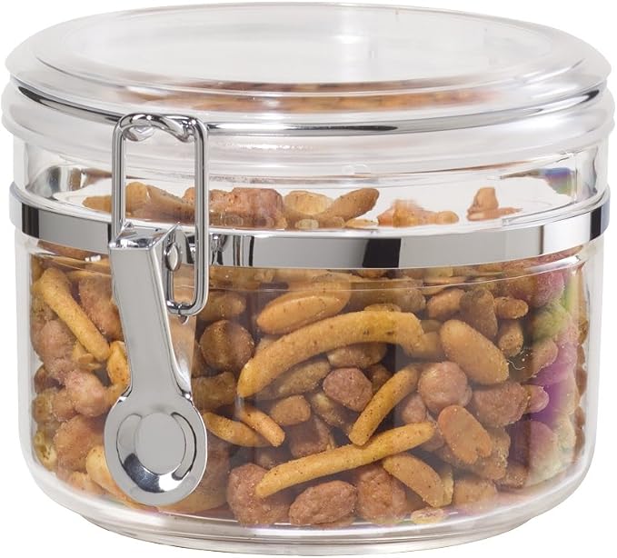 Oggi Clear Canister with Clamp Lid, 28 oz - Large Airtight Food Storage Container, for Kitchen & Pantry Storage of Bulk, Dry Foods Including Pasta, Flour, Sugar, Coffee, Rice, Tea, Spices & Herbs by OGGI