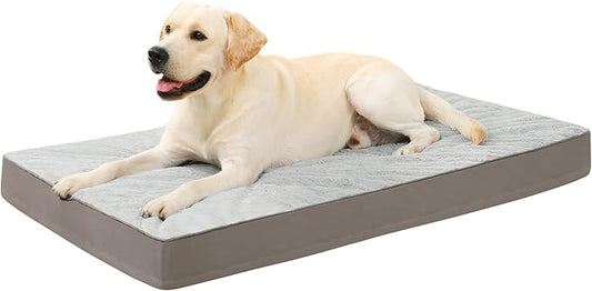 KSIIA Orthopedic Dog Bed, Waterproof, 41 x 27 Inch, Gray, Deluxe Plush, Removable Cover, Durable Zipper, Orthopedic Foam, 3-Inch Thick, For Dogs Up to 80lbs | Deluxe Plush Dog Crate Bed, Washable Pet Mat with Removable Cover, Durable Zipper, Orthopedic... by KSIIAPetProducts
