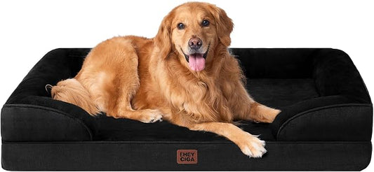 EHEYCIGA Orthopedic Extra Large Dog Bed, Waterproof Washable XL Pet Bed 44" | Non-Slip Bottom and Egg-Crate Memory Foam Big Dog Couch Bed with Washable Removable Cover, Black, 44Inch by EHEYCIGA
