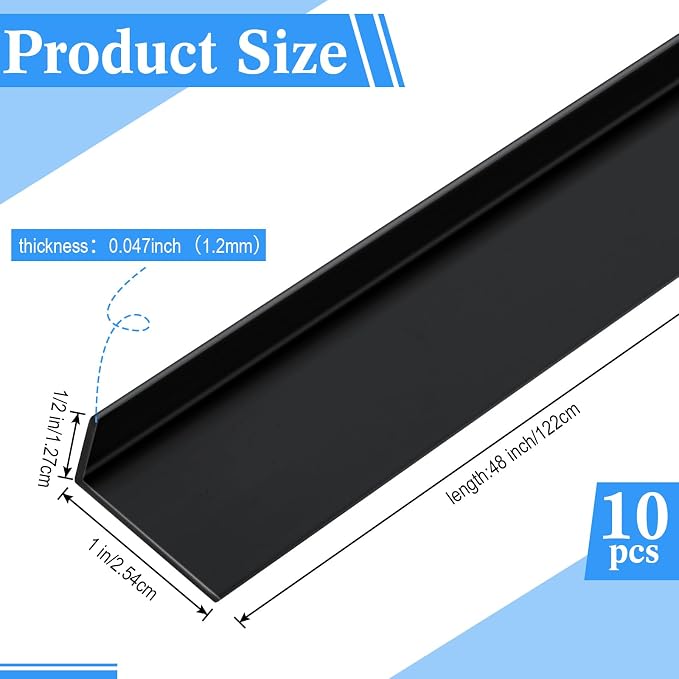 Sasylvia 10 Pcs 1 x 1/2 x 48 Inches Wall Corner Protector Guards, Avoid Scratching Scuffs, Black Vinyl Corner Trim Molding, Easy Install & Cleaning for Door Countertop Furniture Cabinet Protection - Image 2