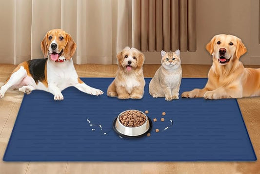 48"x32"(120cmx80cm) Largest Dog Food Mat, XXXL Waterproof Pet Feeding Mat for Floors, Silicone Dog Bowl Mat Tray for Food and Water, Dark Blue by WelcometoLOGIFTVE