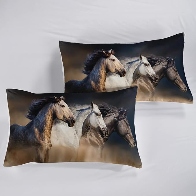 QOOMO Horse Comforter Twin Size,Galloping Horse Comforter Set for Kids Teens Girls Boys,3Pcs Bedding Set Printed Comforter with 2 Pillowcases,Soft and Lightweight，Twin Size - Image 6