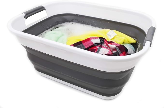 SAMMART 17.5L (4.6 Gallon) Small Collapsible/Foldable/Pop Up/Portable Washing Tub/Storage Basket, Water Capacity 13.5L/3.5 Gallon (1, White/Grey) - Image 6