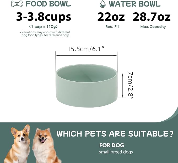 Havniva Ceramic Dog Bowls, Dog Food and Water Bowl Set, Dog Water Bowl | 6.1” Ceramic Dog Food Bowls with Non-Slip Rubber Base, Large Capacity, Double Dog Feeding Bowls for Small and Medium Dogs - Image 2