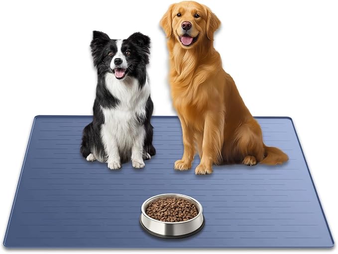 31.8"x23.8" Extra Large Pet Food Mat, Silicone Dog Mats for Food and Water, XL Nonslip Pet Feeding Mats for Floors,Dog Cat Bowl Mat with Raised Edges, Lake Blue by WelcometoULTIBE
