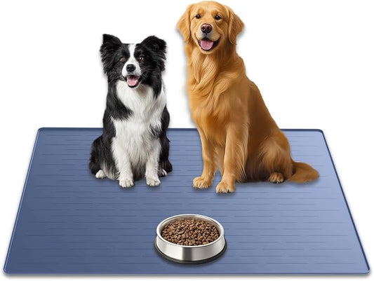 31.8"x23.8" Extra Large Pet Food Mat, Silicone Dog Mats for Food and Water, XL Nonslip Pet Feeding Mats for Floors,Dog Cat Bowl Mat with Raised Edges, Lake Blue by WelcometoULTIBE