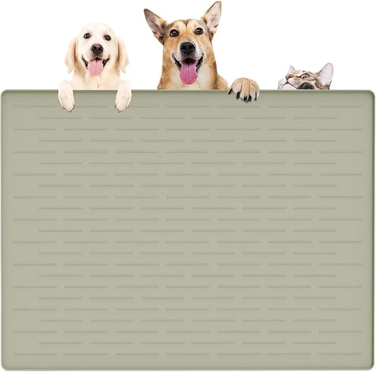 39.4"x29.5" Largest Pet Food Mat, Silicone Dog Mats for Food and Water, Nonslip Pet Feeding Mats for Floors,Dog Cat Bowl Mat with Raised Edges, Gray Green by WelcometoULTIBE