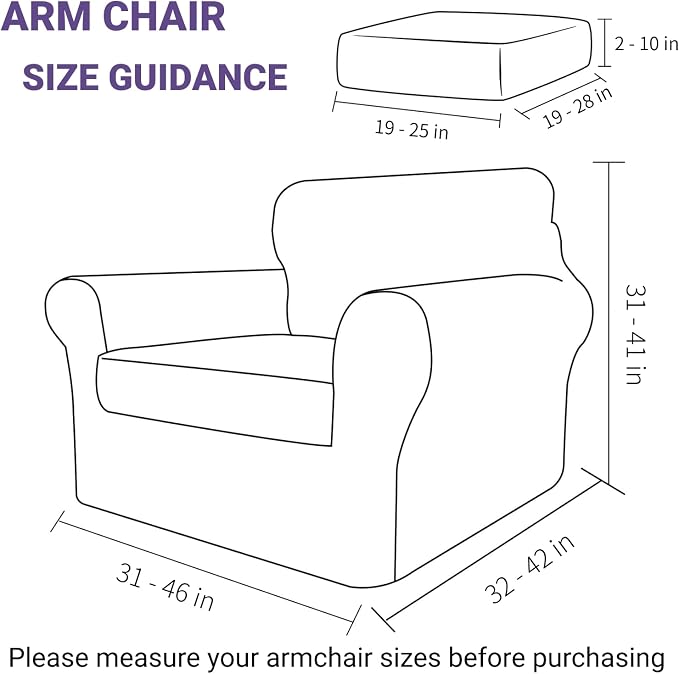 ZNSAYOTX 2 Piece Stretch Chair Covers (31"-46"), Thick Striped Armchair Slipcover with Elastic Band Bottom Ties Non-Slip Stay in Place, Soft Durable Arm Chair Covers for Living Room, Beige - Image 6