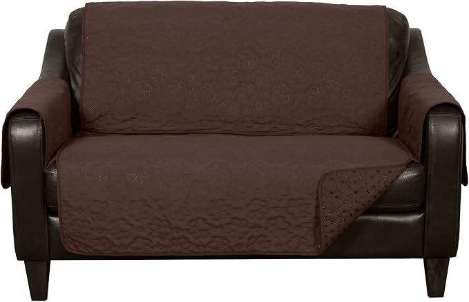 Furhaven Waterproof & Non-Slip Loveseat Cover Protector for Dogs, Cats, & Children - Quilted Paw Print Living Room Furniture Cover - Espresso, Loveseat - Image 3