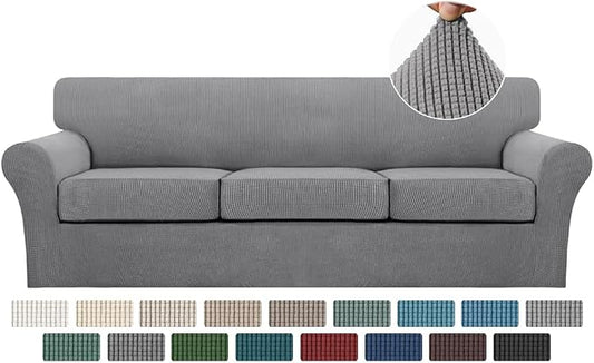 Turquoize 4 Piece Sofa Covers for 3 Cushion Couch Sofa Slipcover Soft Couch Cover for Dogs-Washable Sofa Furniture Covers with 3 Individual Large Cushion Covers (XL Sofa, Dove) by Turquoize