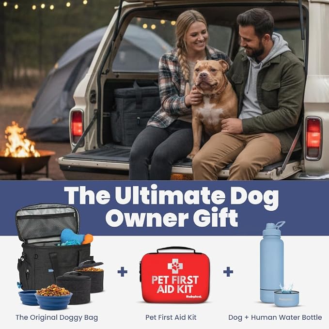 Rubyloo Original Doggy Bag™ Dog Travel Bag for Supplies with Travel Bowls | 2 BPA-Free Collapsible Bowls, 2 Pet Food Containers, TSA-Ready, Road Trips, Camping, Weekend Getaways, Doggy Gift, Charcoal - Image 7