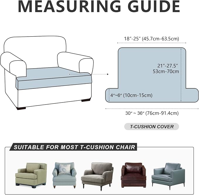ANARACHON Leather Look Couch Cushion Covers Sofa Seat Slipcovers Sets Couches Furniture Protector for Sectional Armchair Loveseat Pets Kids Stretch Spandex Fabric (1 T-Cushion Armchair, Brown) - Image 2
