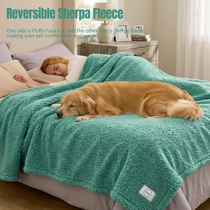 Green Dog Blanket for Pet Bed Cover Reversible Waterproof Puppy Fleece Blankets Leakproof Sofa Couch Cover Doggie Cat Pet Blanket for Warm Fluffy Washable Mat-Green,XL - Image 4