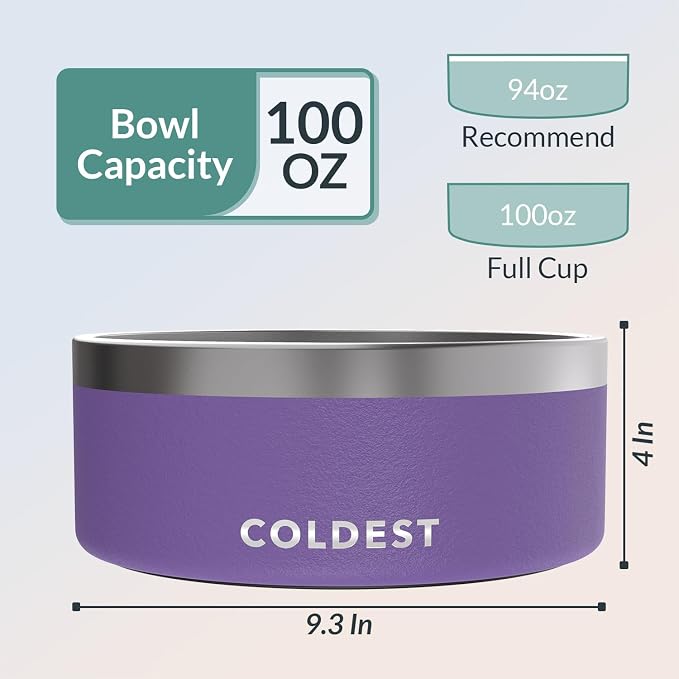 Coldest Dog Bowl - Anti Rust Metal, Non Slip, 3 Layers Insulated Stainless Steel Dog Bowls - Spill Proof & Heavy Duty - Water Bowl for Dogs, Cats & Pets, Dish Washer Safe (100 oz, Galaxy Purple) - Image 4