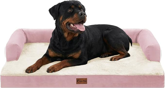 Waterproof Orthopedic Dog Bed for Extra Large Dogs, 48x30in, Pink | Orthopedic Foam Eases Joint Pressure, Bolsters Supports Head And Neck, Washable Pet Beds, Removable Cover, Non-Slip Bottom by CasaPaw