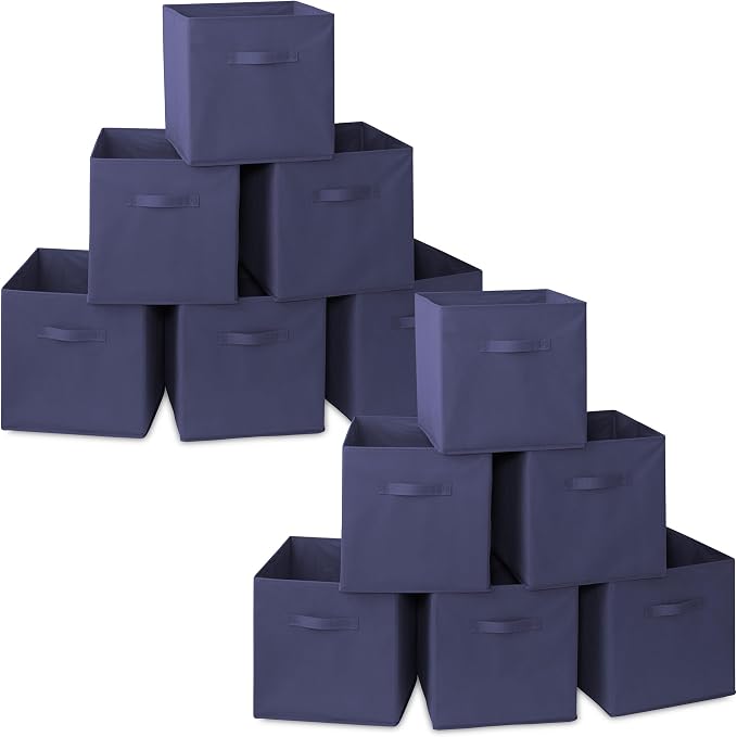 Casafield Set of 12 Collapsible Fabric Cube Storage Bins, Navy Blue - 13" Foldable Cloth Baskets for Shelves, Cubby Organizers & More by Casafield