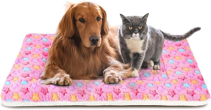 Mora Pets Dog Crate Pad - Ultra Soft Pet Bed With Cute Star Print, Washable Mat for Large Medium Small Dogs, Reversible Fleece Kennel Liner, Cat Bed 41 x 29 Inch Pink by MoraPets