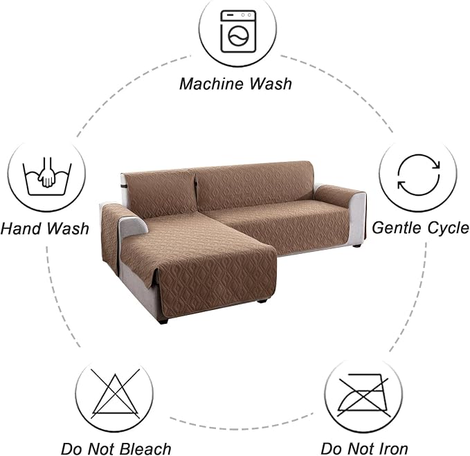 Genina Waterproof L Chaise Sectional Cover for Kids Pets (Brown, Sofa Large) - Image 7