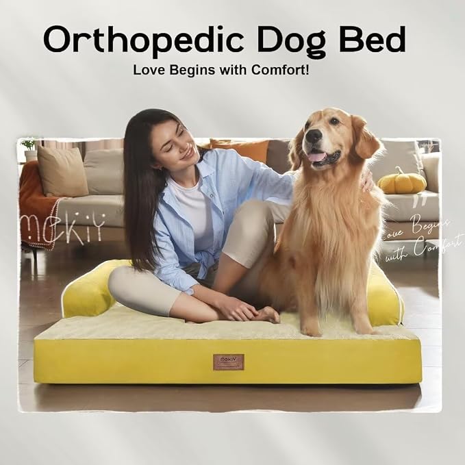 MEKIY Orthopedic Waterproof Jumbo Dog Bed with Bolster for Extra Large Dogs | Pillow Support for Neck Relief, Egg Crate Foam, Waterproof Liner, Anti-Slip Bottom, Removable Bolster Cover, 53 x 42 Inch - Image 7