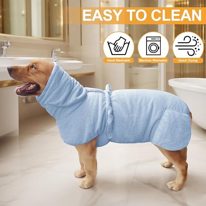 Medium to Large Size Dog Bathrobe, Microfiber Quick Drying Super Absorbent, Warm Dog Towels, Adjustable Hoodies and Belts for Dog Bath Products (Blue Jacquard,4XL) - Image 3