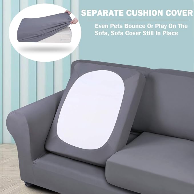 hyha Stretch Couch Covers, Sofa Cover for 3 Cushion Couch Pet Friendly | Floral Pattern, Printed, 4 Pieces, 3 Separate Cushion Sofa, Durable Anti-slip Washable Protector with Elastic Bottom for Dogs - Image 2