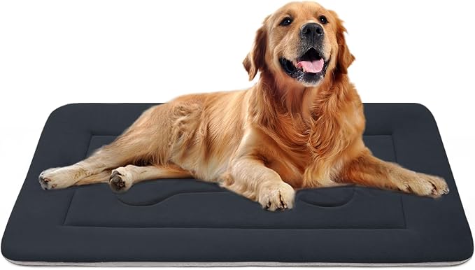 Large Dog Bed Soft Dog Crate Pad Mat, 42 in Non-Slip Bottom Washable Dog Sleeping Mattress Pet Beds Cat Bed Kennel Pad, Dark Blue Gray by JoicyCoDogBeds
