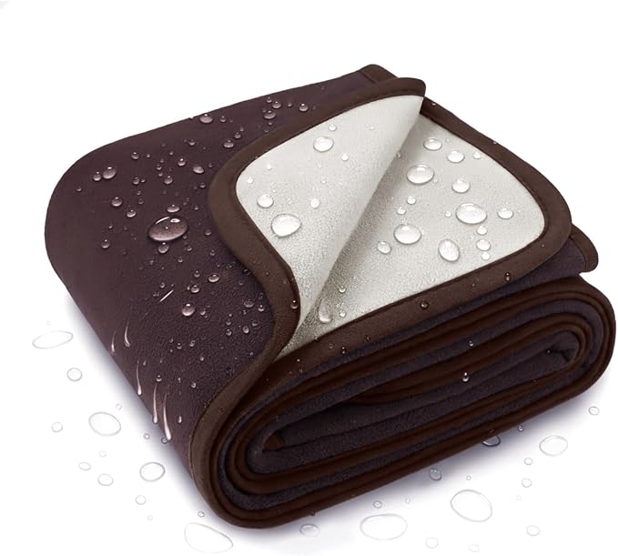 Luciphia 100% Waterproof Blanket for Adults or Medium Large Dogs, Soft Polar Fleece Pet Blankets for Bed Couch Protector Washable, Reversible Leakproof Furniture Protection,Brown Cream,65x57 inch by luciphia