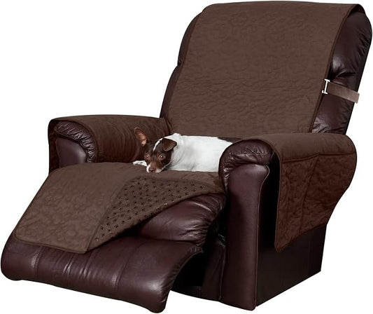 Furhaven Waterproof & Non-Slip Recliner Chair Cover Protector w/ Side Pockets for Dogs, Cats, & Children - Quilted Paw Print Living Room Furniture Cover - Espresso, Recliner by FurHaven