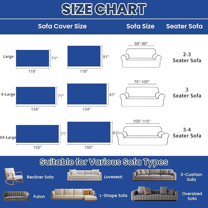 ROOMLIFE Blue Couch Cover Boho Sofa Covers for 3 Cushion Couch Washable, Furniture Protector Sofa Couch Cover for Dogs, Soft Breathable Sofa Slipcover, Couch Throw Blankets with Tassels 71''X134'' - Image 2