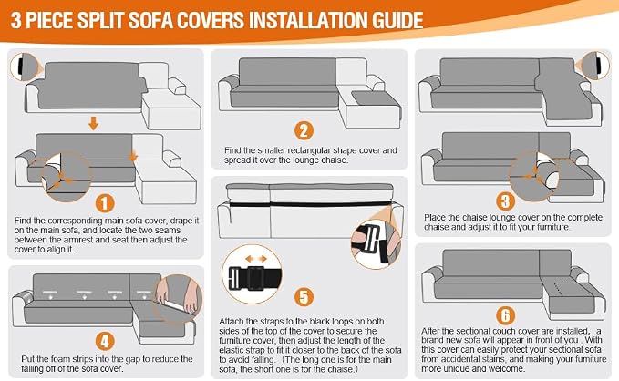 VANSOFY Sectional Couch Covers 100% Waterproof L Shaped Sofa Slipcover 3pcs Reversible Chaise Lounge Cover for Sectional Sofa Furniture Protector Cover for Pets Dog Cat(X-Large, Off White) - Image 6