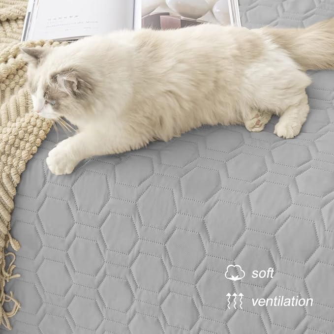 Tcksstex Waterproof and Non-Slip Dog Bed Cover and Pet Blanket Sofa Pet Bed Mat ，car Incontinence Mattress Protectors Furniture Couch Cover for Most Cats Dogs,Pets（52x82-Light Grey） - Image 5