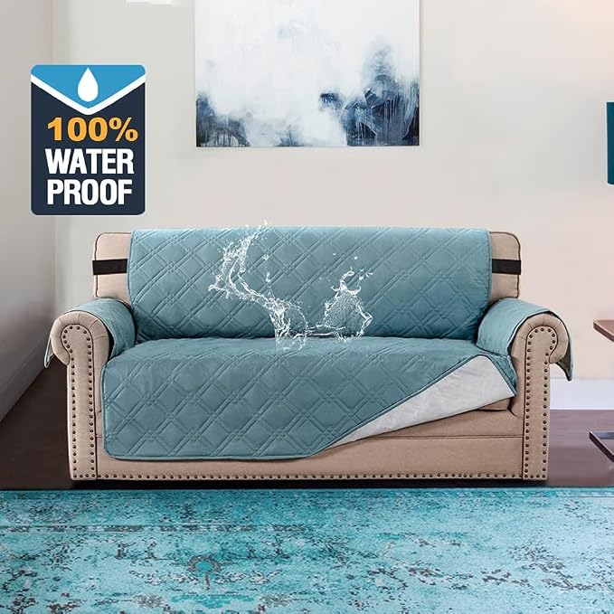 H.VERSAILTEX 100% Waterproof Sofa Slipcover Washable Loveseat Cover for 2 Cushion Cover Non-Slip Furniture Protector with Silicone Backing Couch Cover for Pets (Oversized Loveseat, Stone Blue) - Image 3