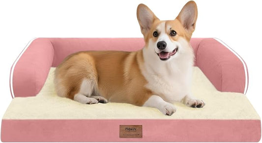 MEKIY Orthopedic Waterproof Dog Bed Pet Couch with Bolster for Medium Dogs | Pillow Support for Neck Relief, Egg Crate Foam, Waterproof Liner, Anti-Slip Bottom, Machine Washable Cover, 30 x 22 Inch by Mekiy