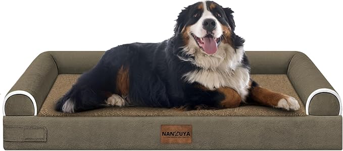 NANUYA Orthopedic Dog Bed for Jumbo Dogs, 53 x 42 Inch, Brown | Egg crate foam for joint support, 3-sided bolster pet sofa, waterproof lining, washable cover, and non-skid base by Nanuya